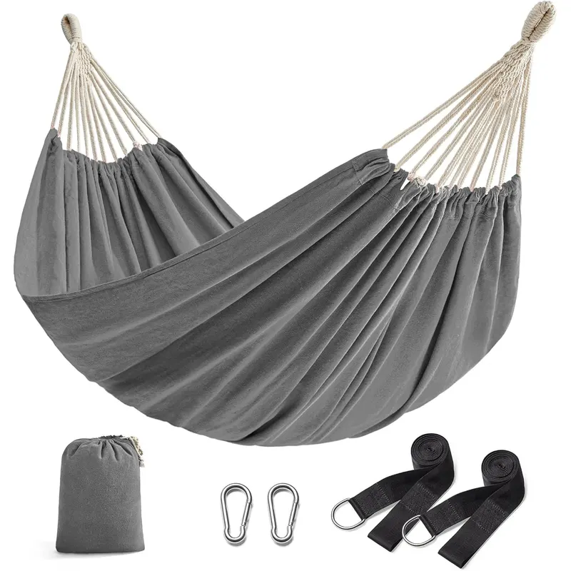Hamac dublu accesorii prindere chingi carabiniere 300 kg, 210x150 cm, compact, gri