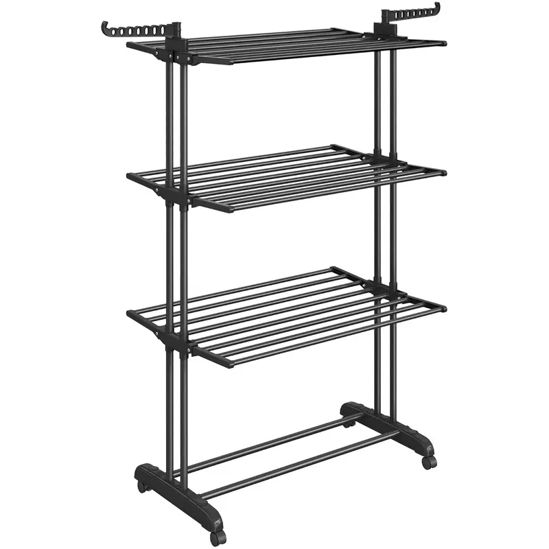 Uscator rufe pliabil 4 niveluri cu roti si frana, inox si plastic, aripi laterale pivotante, max 35 kg, 128x64x173 cm, negru