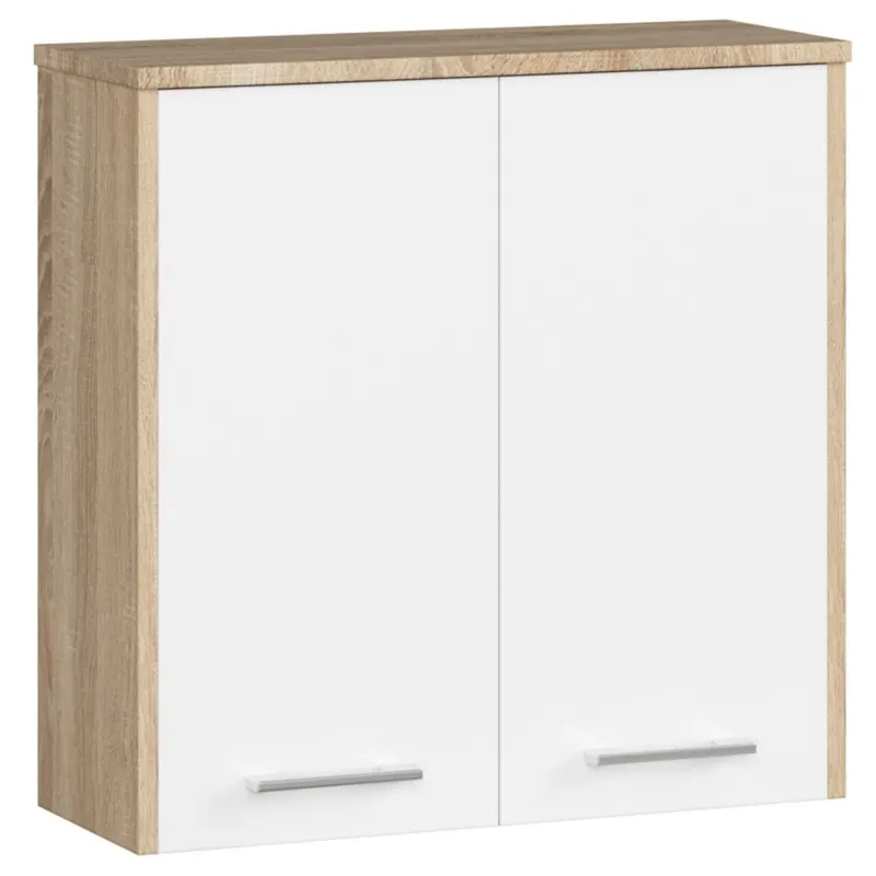 Dulap baie suspendat pal 2 usi cu raft, 60x23x60 cm, design modern, stejar sonoma alb