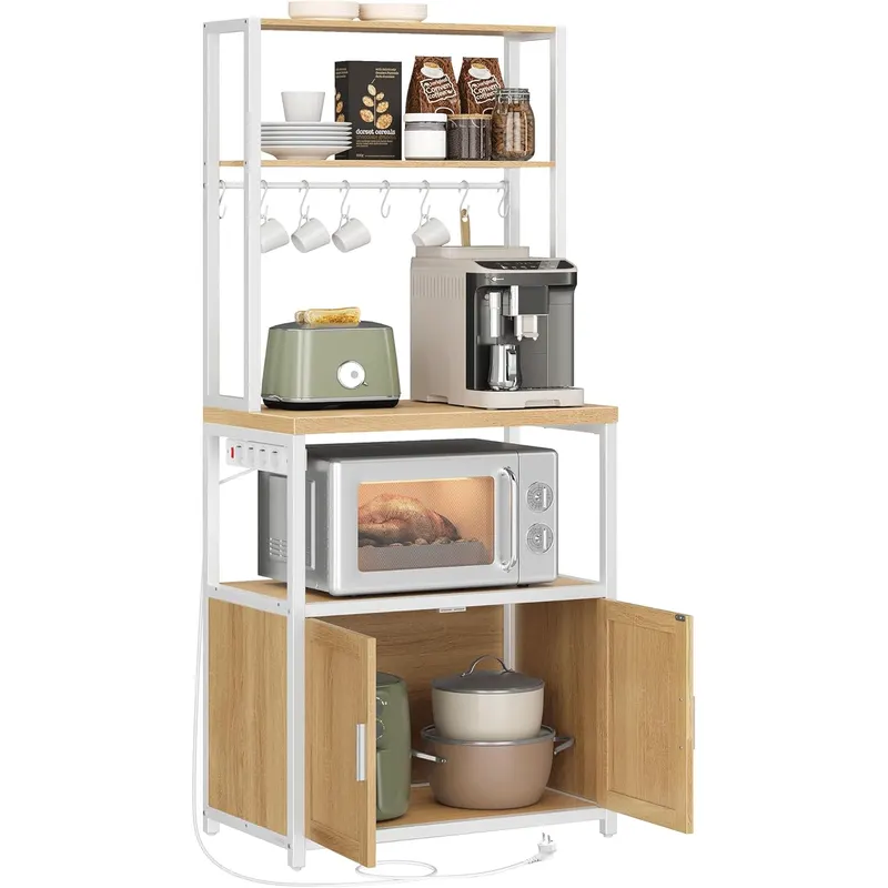 Raft bucatarie 4 prize blat lucru 90 cm raft microunde, 40x60x170 cm, organizare completa, alb stejar