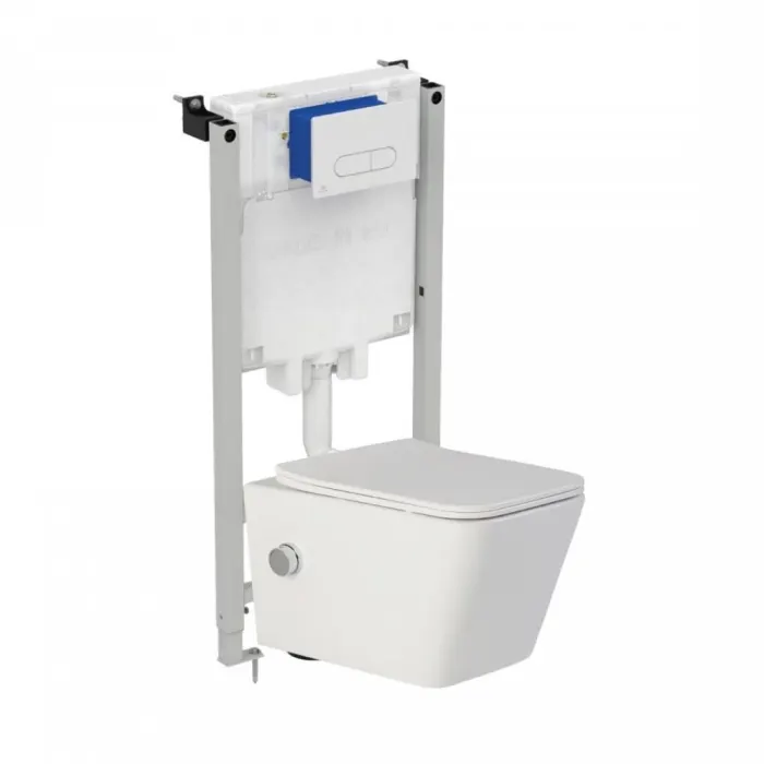 Set vas wc suspendat cu functie bideu, dreptunghiular, rimless, baterie crom Safari si rezervor incastrat Prosys cu set de fixare inclus si clapeta Oleas M1 alb lucios, Ideal Standard