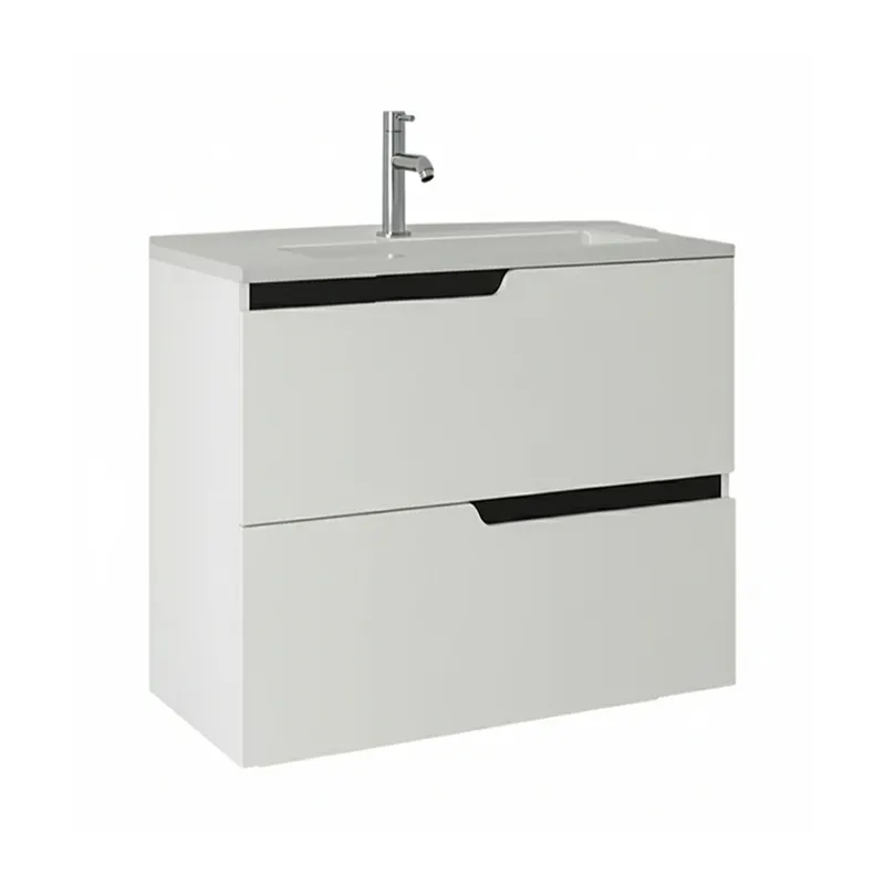 Mobilier lavoar incastrat Fluminia Bari 60, 2 sertare soft close, manere frezate, alb mat