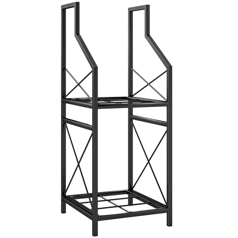 Outsunny Suport de Lemne Exterior a 2 Livelli din Metal cu Bază Ridicată Negru