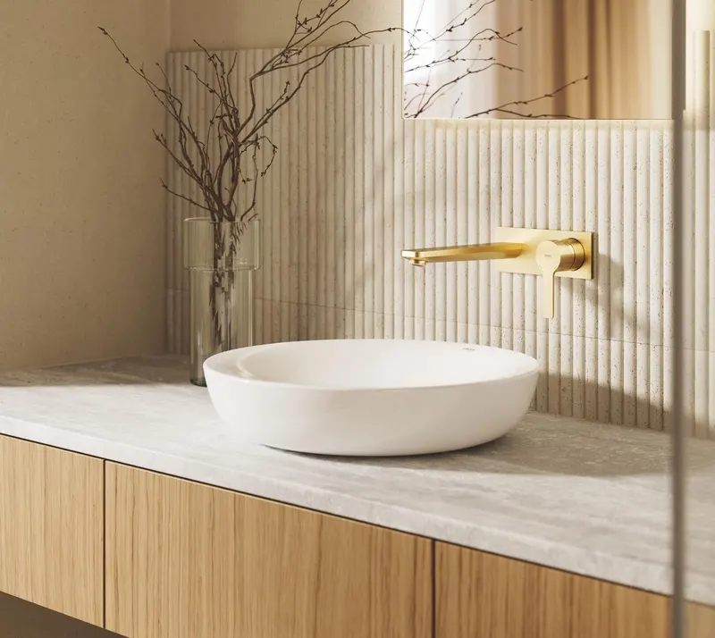 Baterie lavoar Grohe 23444GN1, Lineare, pe perete, 207 mm, necesita valva, mat, auriu
