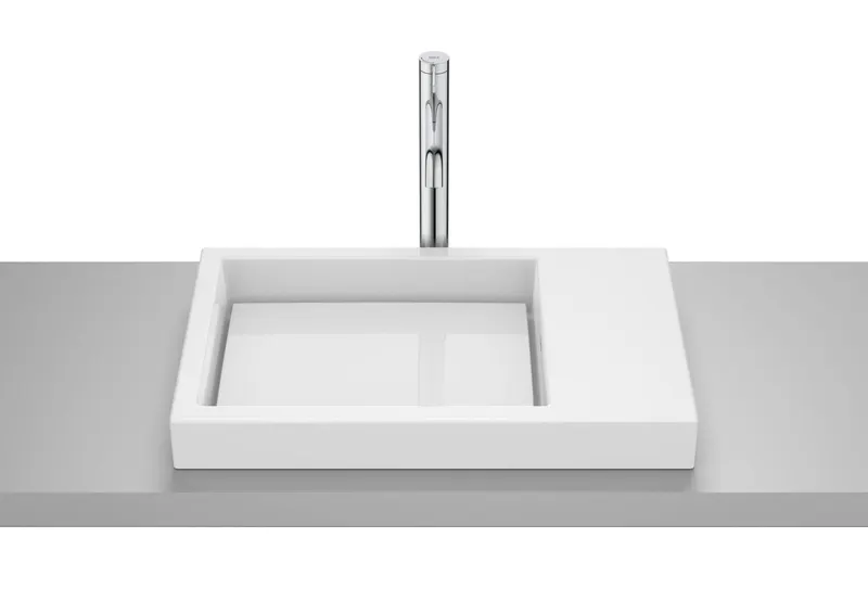 Lavoar Roca A32727500B, 600 mm, 380 mm, 70 mm, 1 cuve, pe blat, fara nr orificii baterie, interior zona montaj, Alb