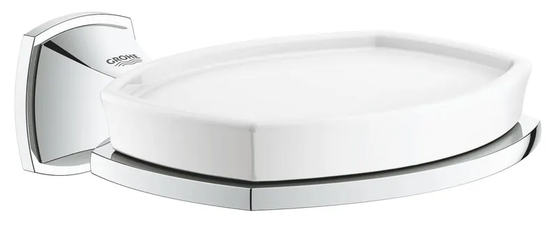 Savoniera Grohe 40628000, 126 mm, 2 orificii instalare, pe perete, portelan, metal, elemente fixare ascunse, Crom