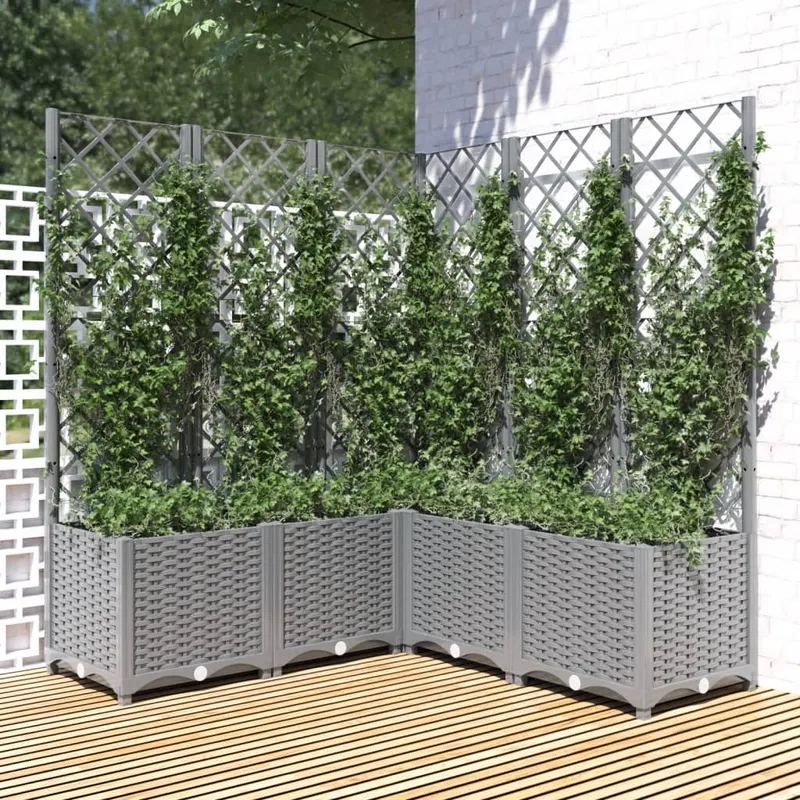 jardiniera de gradina cu spalier gri deschis 120x120x136 cm pp