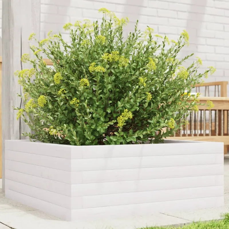 jardiniera de gradina, alb, 60x60x23 cm, lemn masiv de pin