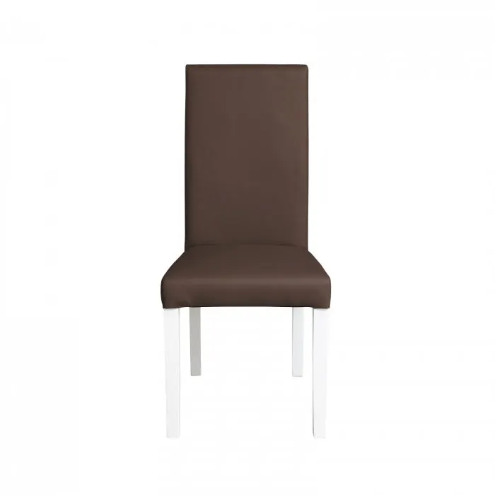 Scaun living TEO, picioare lemn alb, piele ecologica maro deschis, 46x60x98 cm