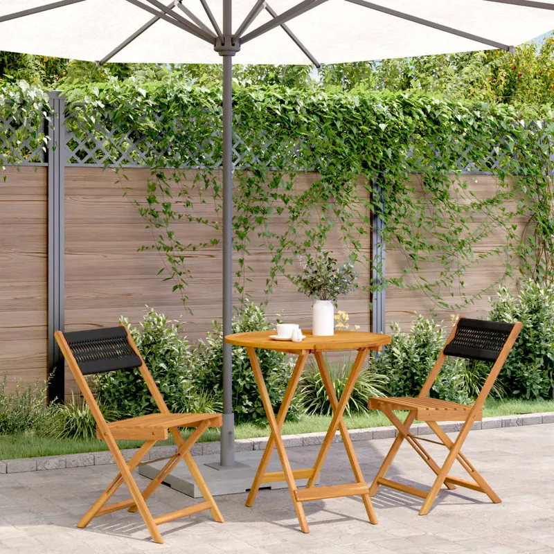 set mobilier bistro, 3 piese, negru, polipropilena lemn masiv
