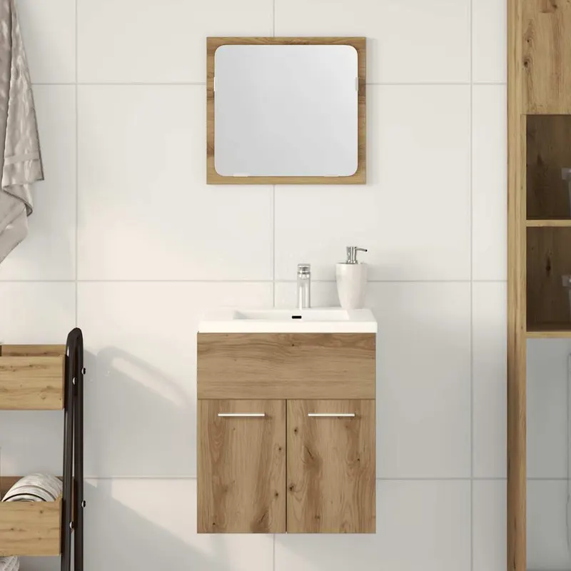 set mobilier de baie, 2 piese, stejar artizanal, lemn prelucrat