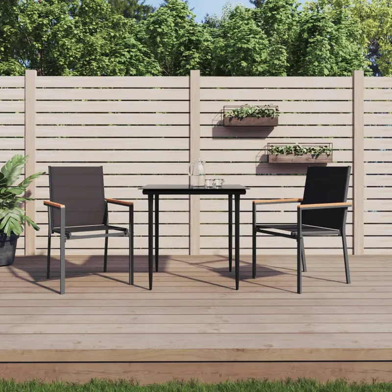 set mobilier de gradina, 3 piese, negru, textilena si otel