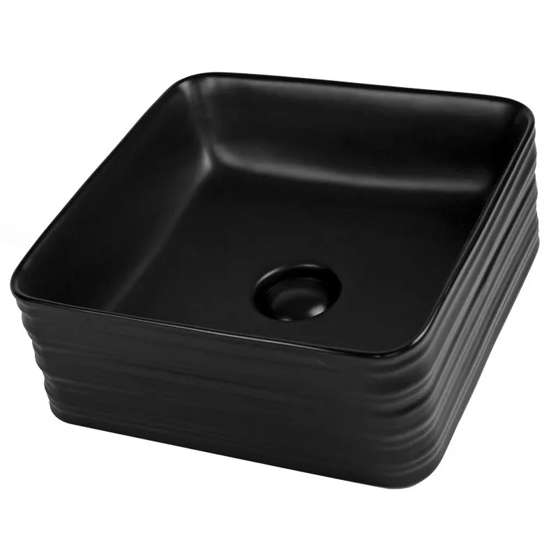 Lavoar pe blat Fluminia My Black Box, 39 cm, patrat, cu ventil, garantie 2 ani, negru mat