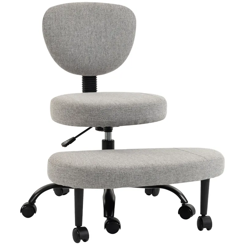 HOMCOM Scaun de Birou Ergonomic pentru Stat cu Picioarele Încrucișate, Rotire 360° cu Roți, Gri Deschis