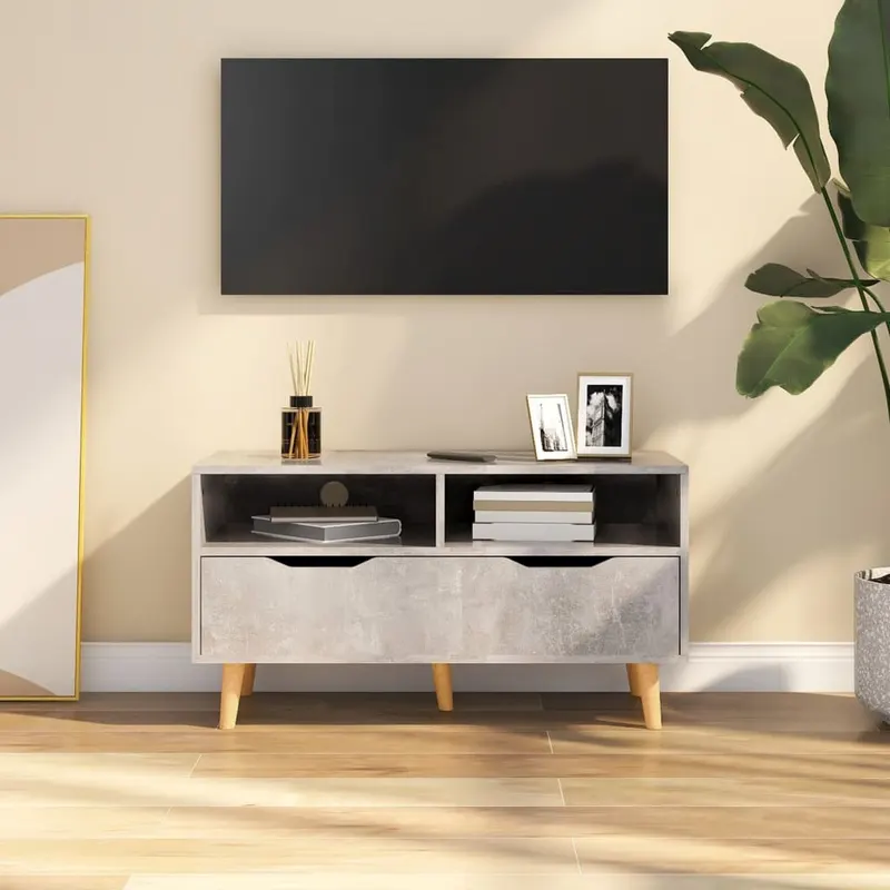 Comoda tv, gri beton, 90x40x48,5 cm, lemn prelucrat