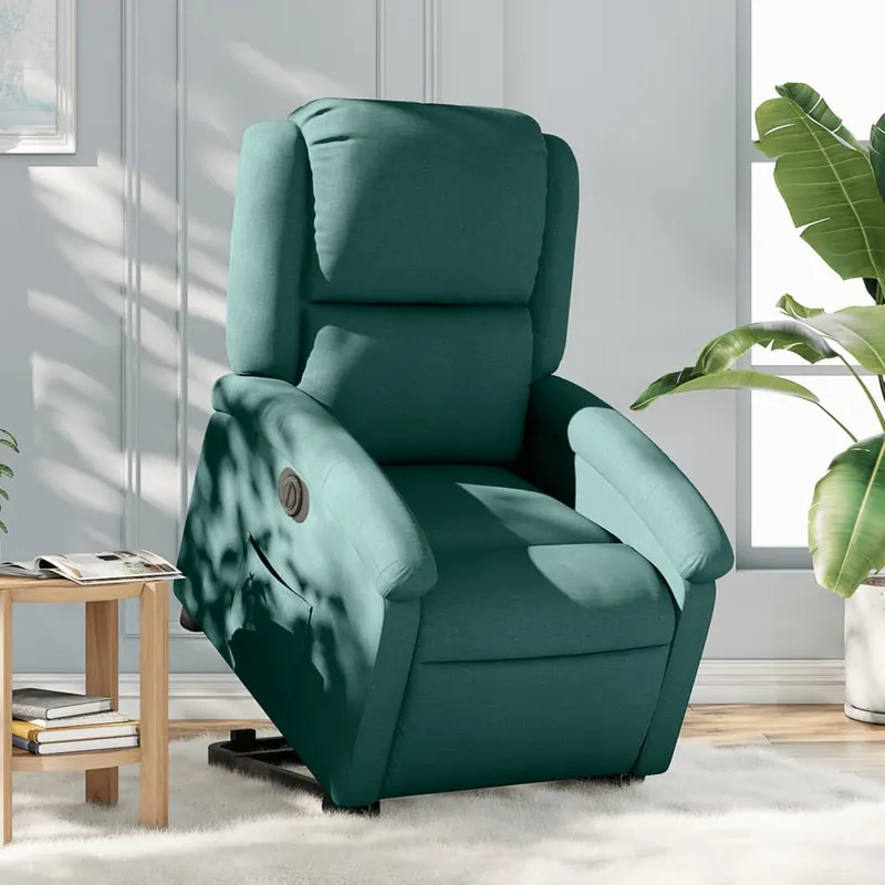 Fotoliu electric rabatabil cu ridicare, verde inchis, textil