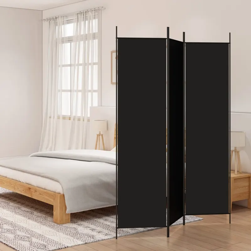 paravan de camera cu 3 panouri, negru, 150x200 cm, textil