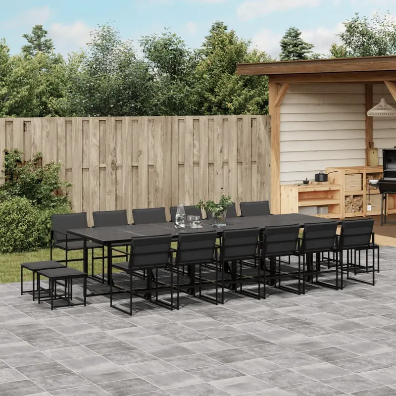 set mobilier de gradina, 17 piese, cu perne, negru, textilena