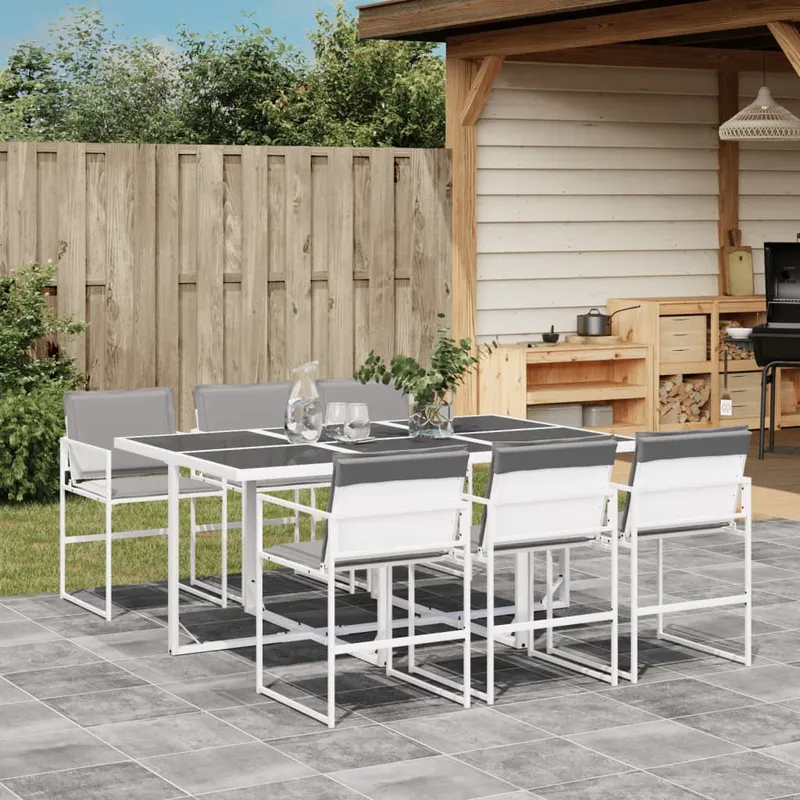 set mobilier de gradina, 7 piese, cu perne, alb, textilena