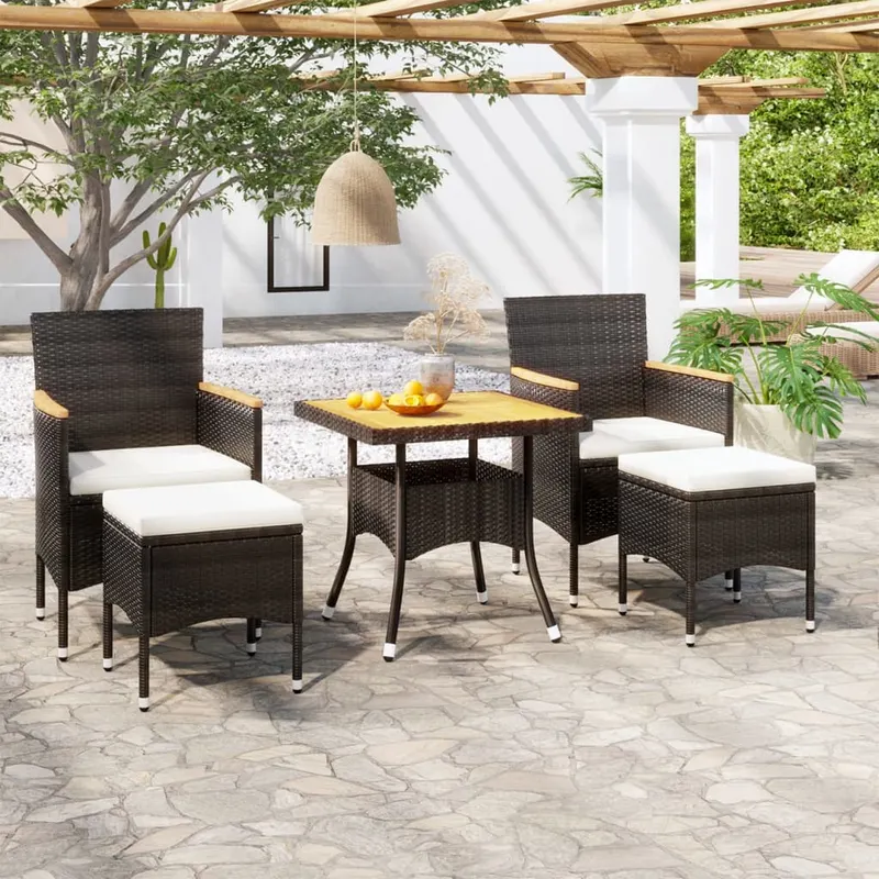 set mobilier gradina, 5 piese, negru, poliratan si lemn acacia