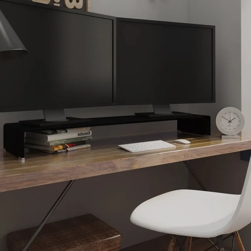 stand tv/suport monitor sticla, 120x30x13 cm, negru