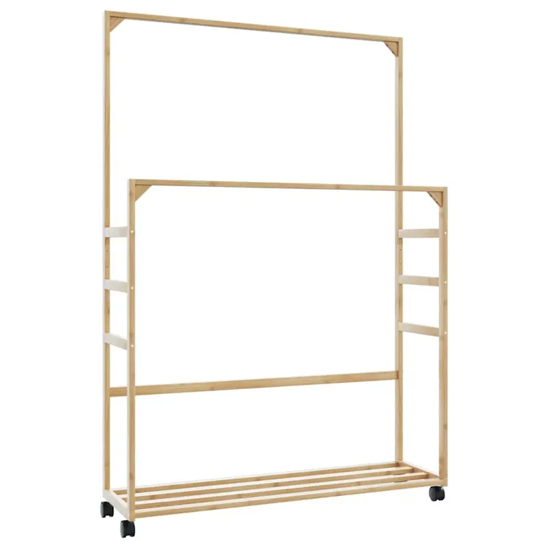 suport pentru haine cu rafturi si roti 90x35x155 cm bambus