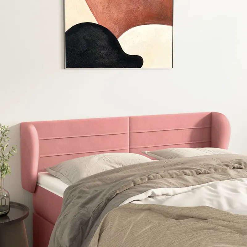 tablie de pat cu aripioare roz 147x23x78/88 cm catifea