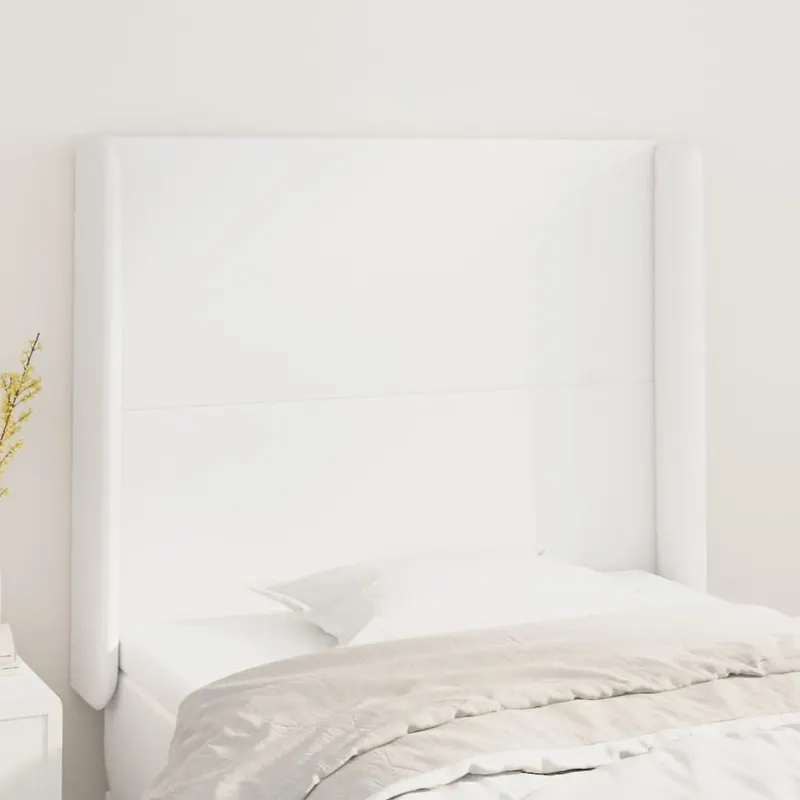 Tablie de pat cu aripioare, alb, 93x16x118/128 cm, piele eco