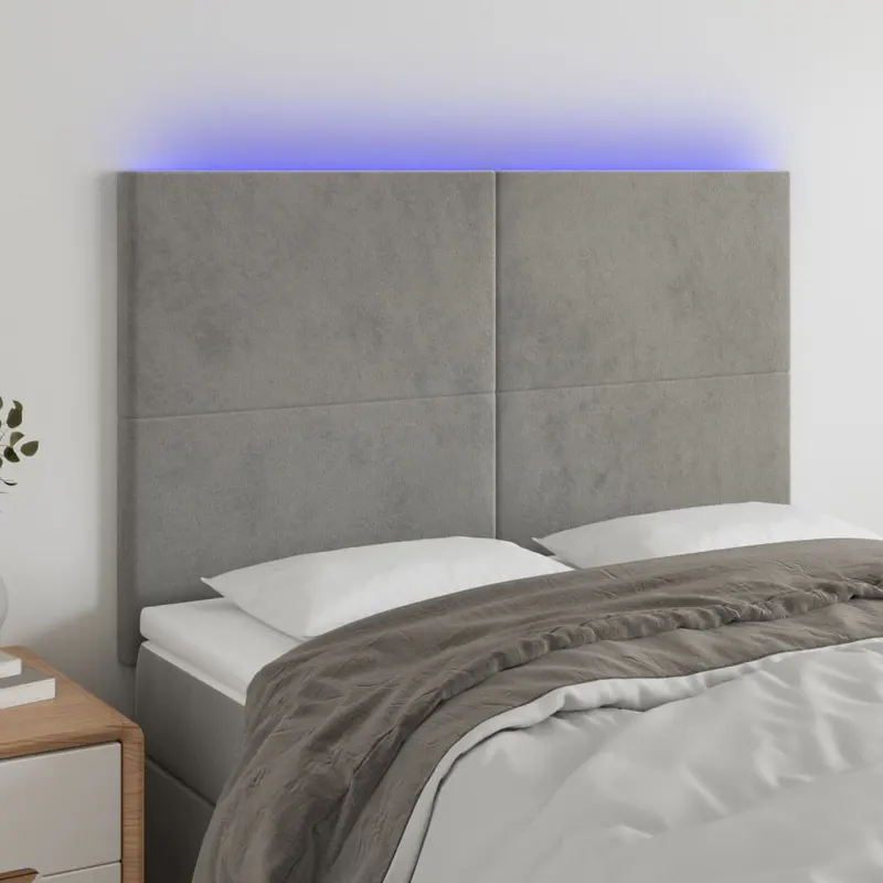 tablie de pat cu led, gri deschis, 144x5x118/128 cm, catifea
