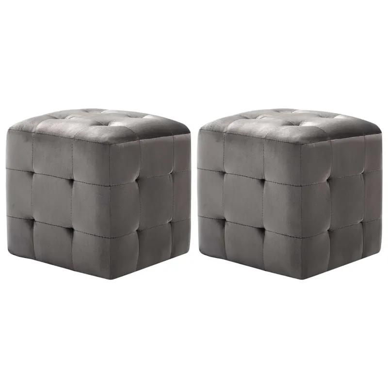 taburet, 2 buc., gri, 30 x 30 x 30 cm, tesatura din catifea