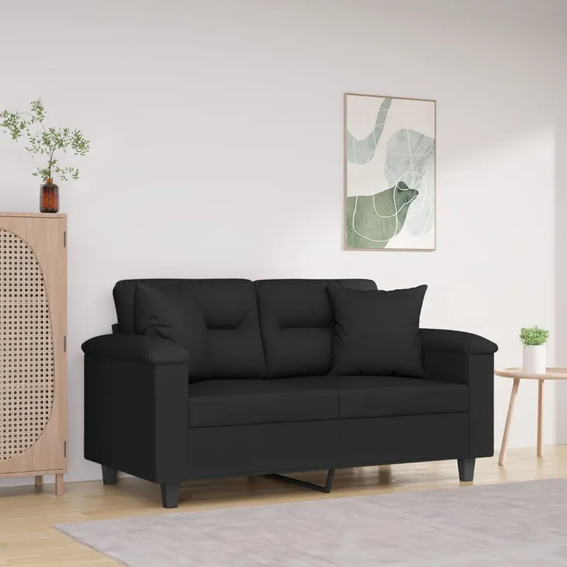 canapea cu 2 locuri, cu perne, negru, 120 cm, microfibra