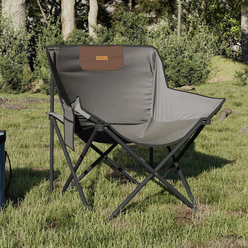 scaune de camping cu buzunar, pliabile, 2 buc., gri