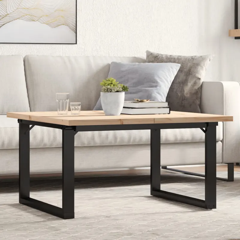 masa de cafea, cadru o, 80x80x45,5 cm, lemn masiv pin si fonta