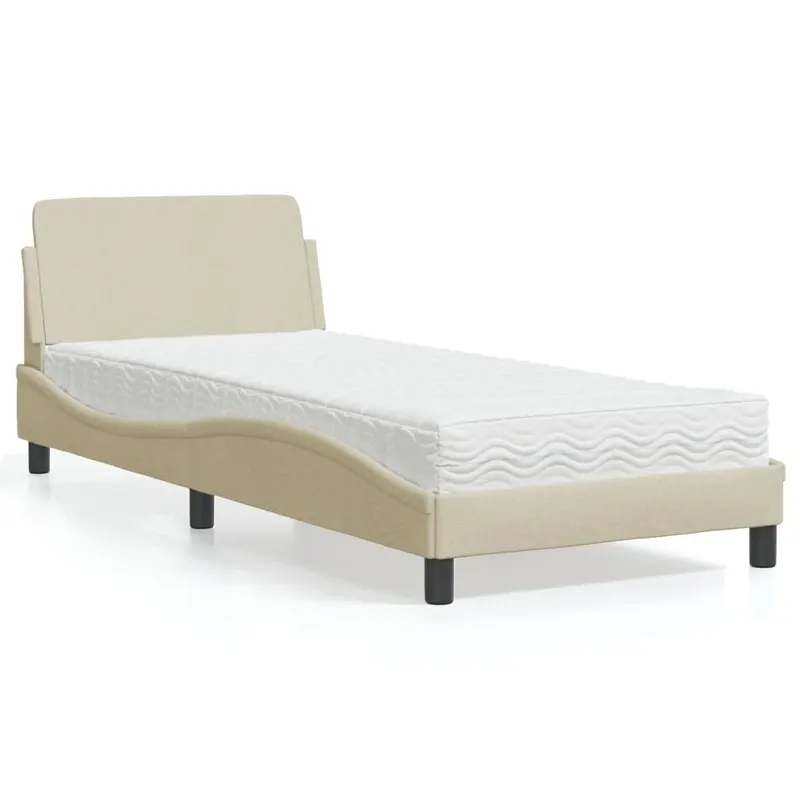 pat cu saltea, crem, 90x200 cm, textil