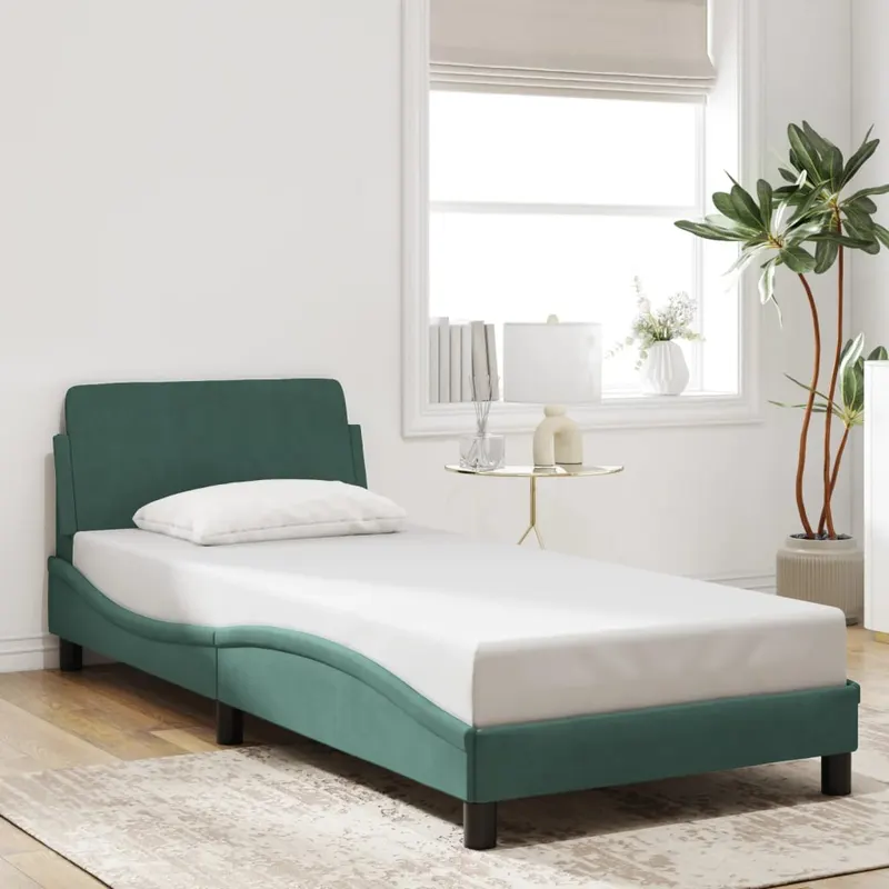 cadru de pat fara saltea, verde inchis, 80x200 cm, catifea