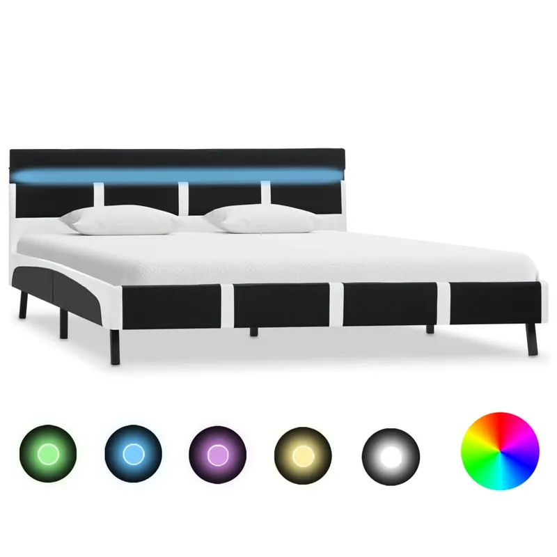 cadru de pat cu led-uri, negru, 120 x 200 cm, piele ecologica