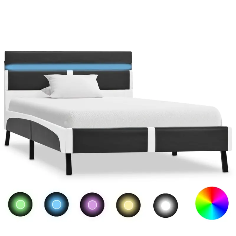 cadru de pat cu led, gri, 90 x 200 cm, piele ecologica
