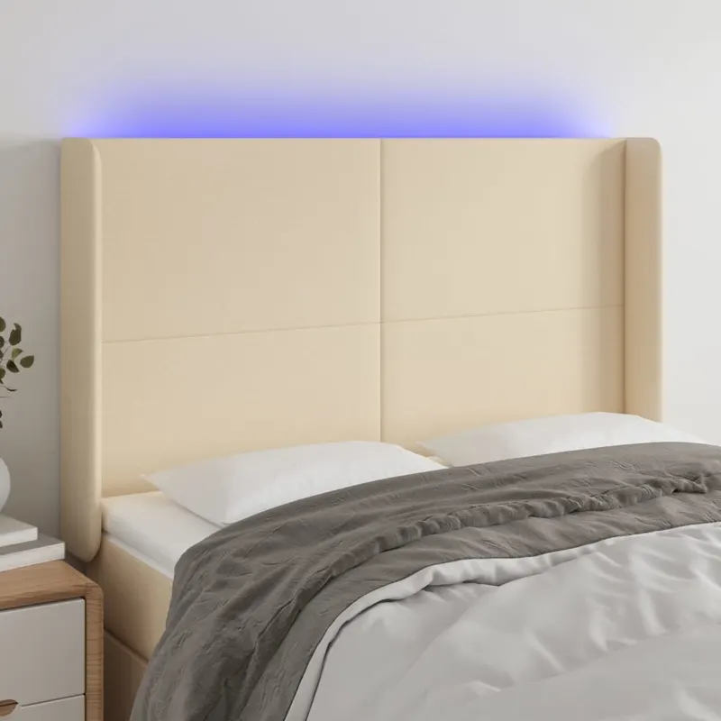 tablie de pat cu led, crem, 147x16x118/128 cm, textil
