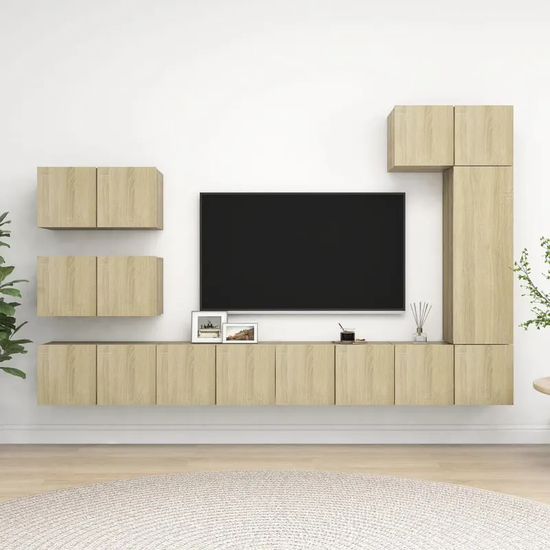 set dulapuri tv, 8 piese, stejar sonoma, lemn prelucrat