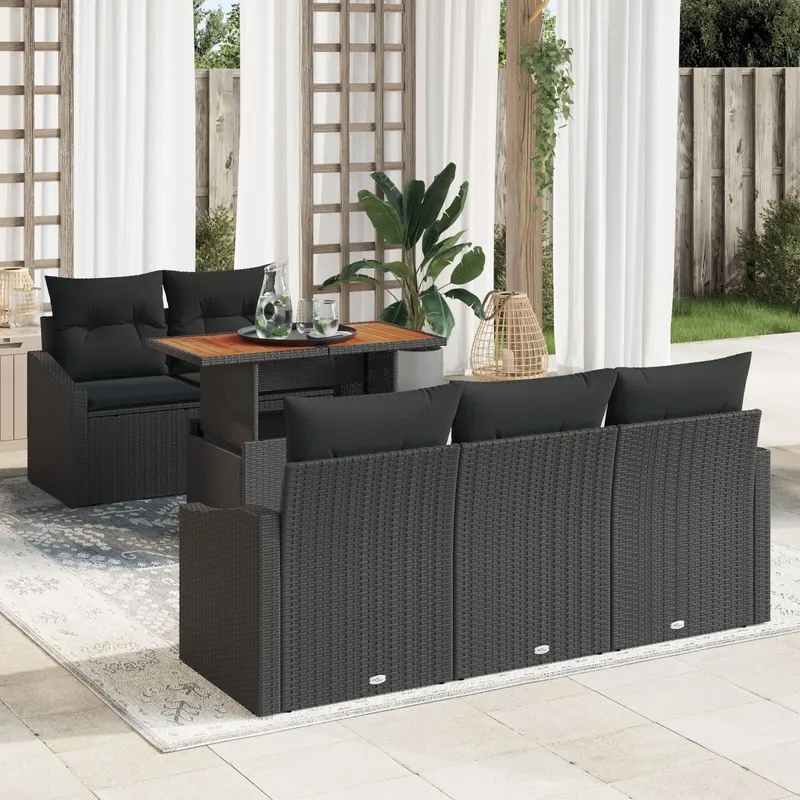 set de canapele pentru gradina 6 piese cu perne ratan poly negru