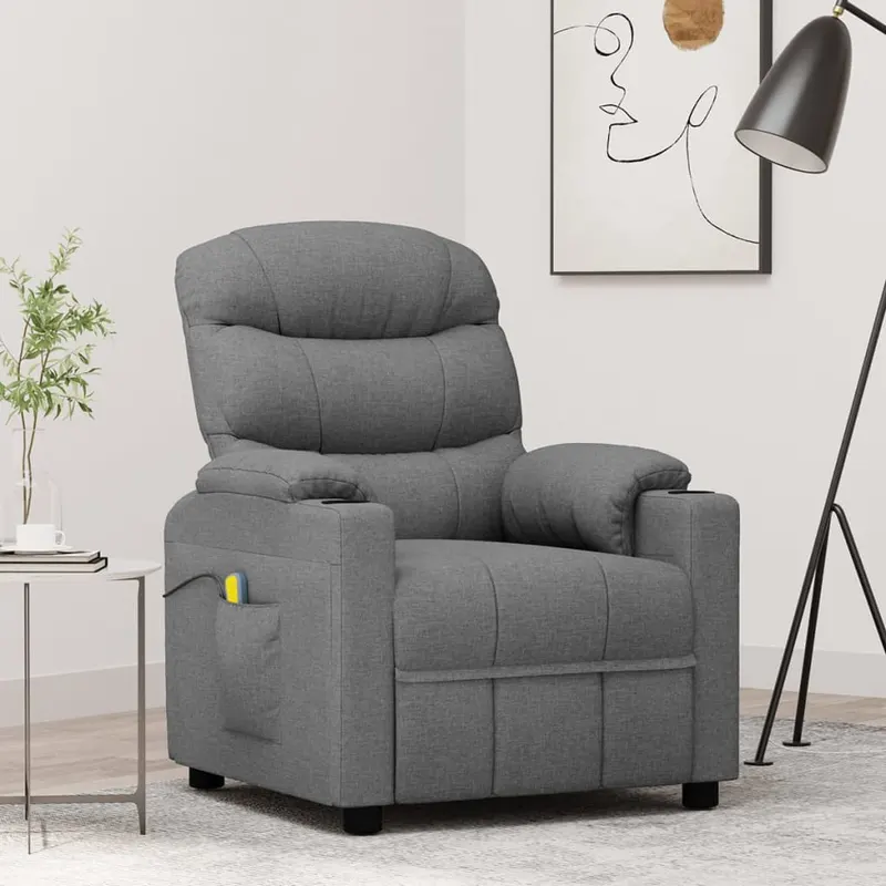 fotoliu de masaj, gri deschis, material textil
