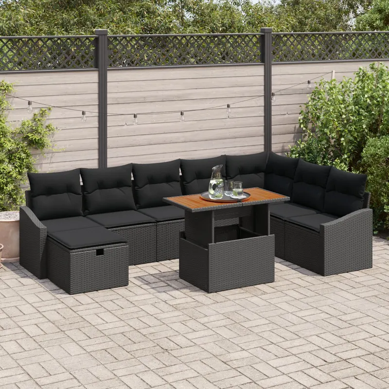 set de sofa pentru gradina cu perne, negru, poliratan