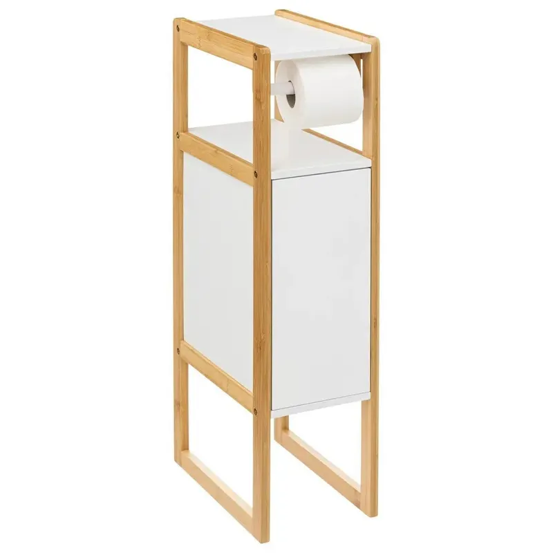 Suport hartie igienica 5Five Natureo cu dulapior, MDF, 33x20x80 cm, alb
