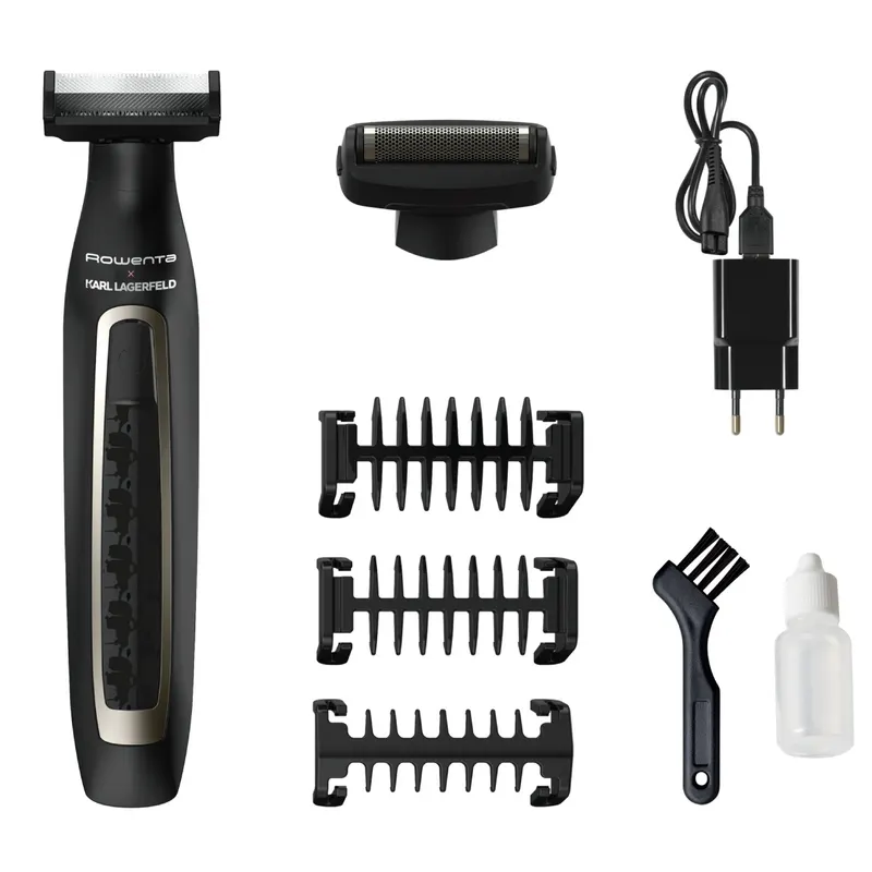 Aparat de tuns, ras si conturat Rowenta X Karl Lagerfeld Forever Sharp TN602LF0, 8000 rpm, lame inox, autonomie 120 minute, negru