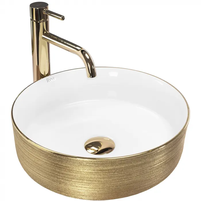 Lavoar pentru blat auriu cu alb Rea Sami White Brush Gold