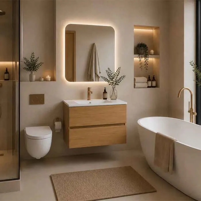 Mobilier suspendat pentru lavoar 80 cm, rovere naturale, Fluminia Genova