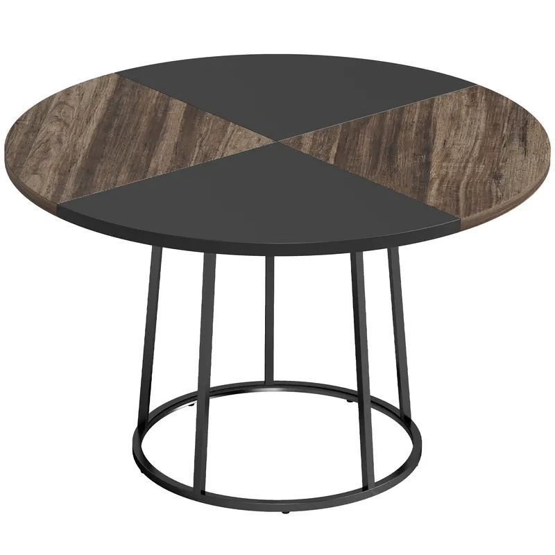 HOMCOM Masă de Dining Rotundă pentru 4-6 Persoane, Blat Bicolor MDF și Metal, 120x120x75 cm, Maro Rustic și Negru
