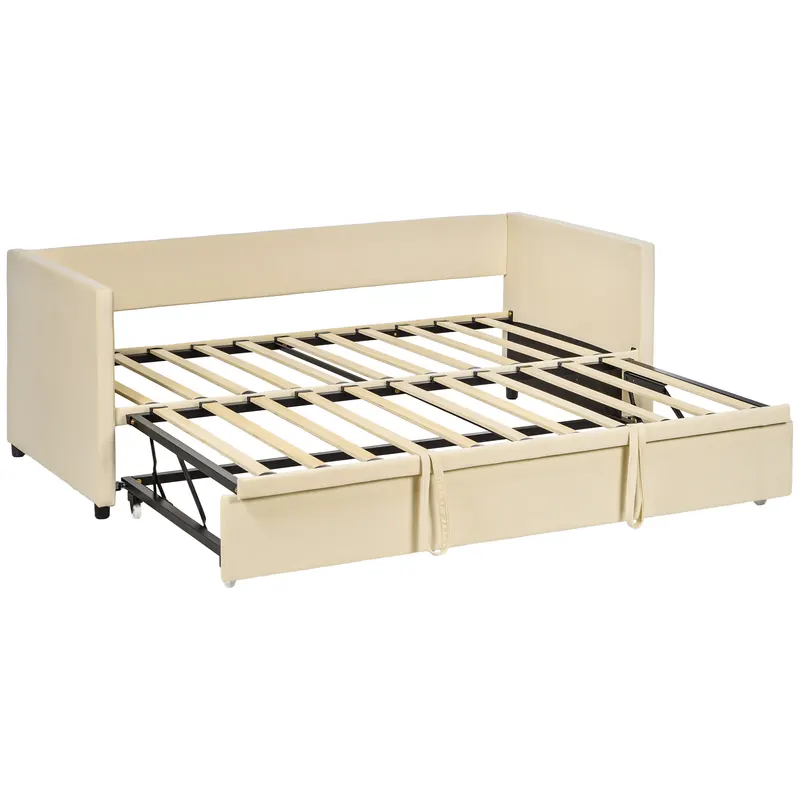 HOMCOM Cadru de canapea-pat 2-în-1, canapea 2 locuri și pat dublu, compatibil cu două saltele de 90 x 190 cm