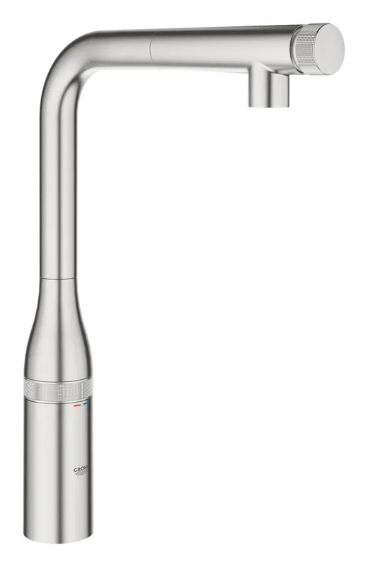 Baterie bucatarie Grohe 31615DC0, Essence Smartcontrol, inalta, tip L, dus extractabil, 2 functii, mat, otel satinat