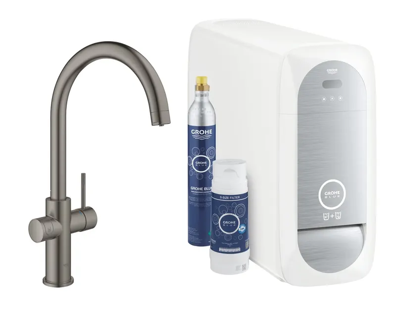 Baterie bucatarie Grohe 31455AL1, Blue Home, 3 8 , tip C, inalta, filtare, racire, apa carbogazoasa, mat, grafit
